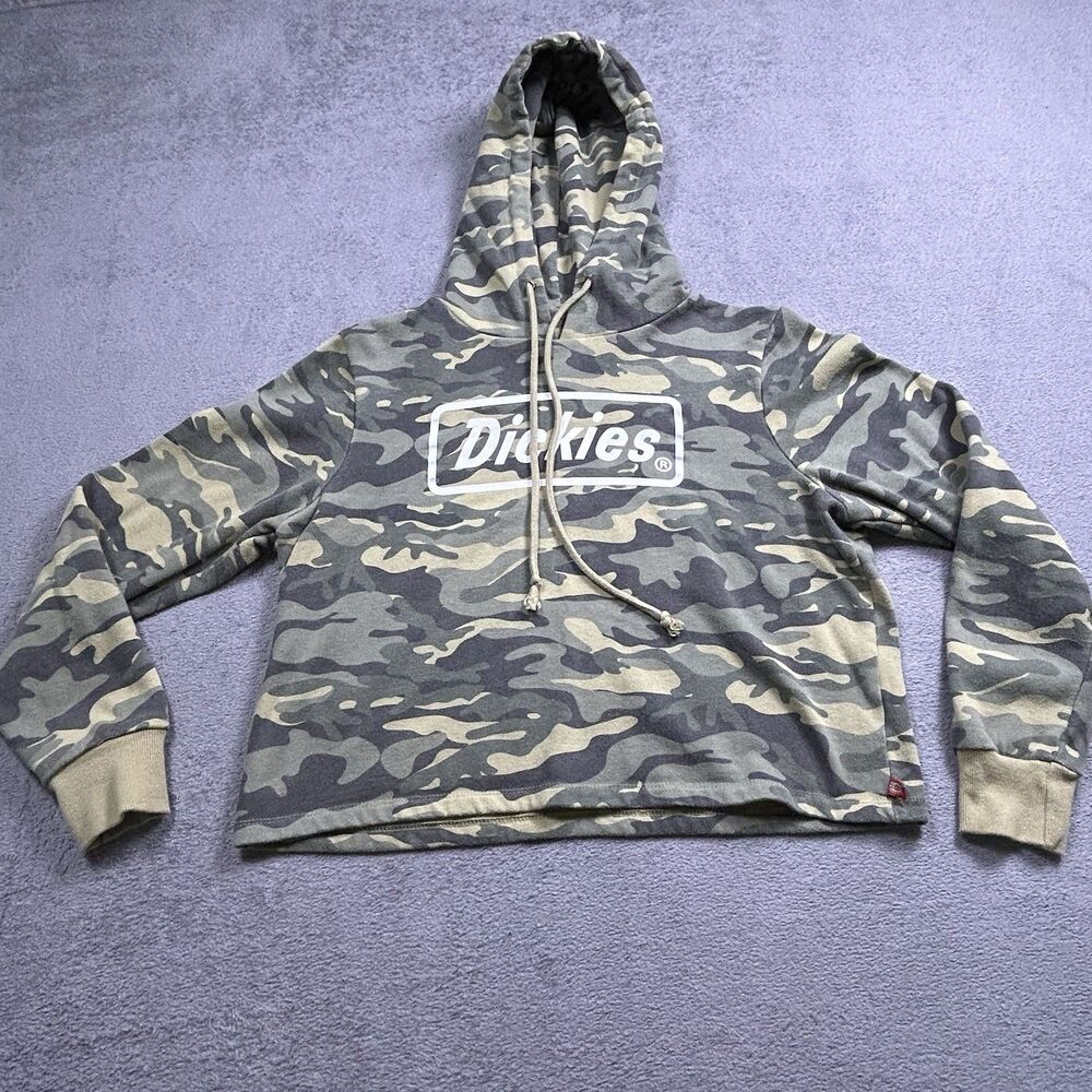 Dickies Cropped Pullover Hoodie Girls M Camouflage Box Logo Y2K Streetwear